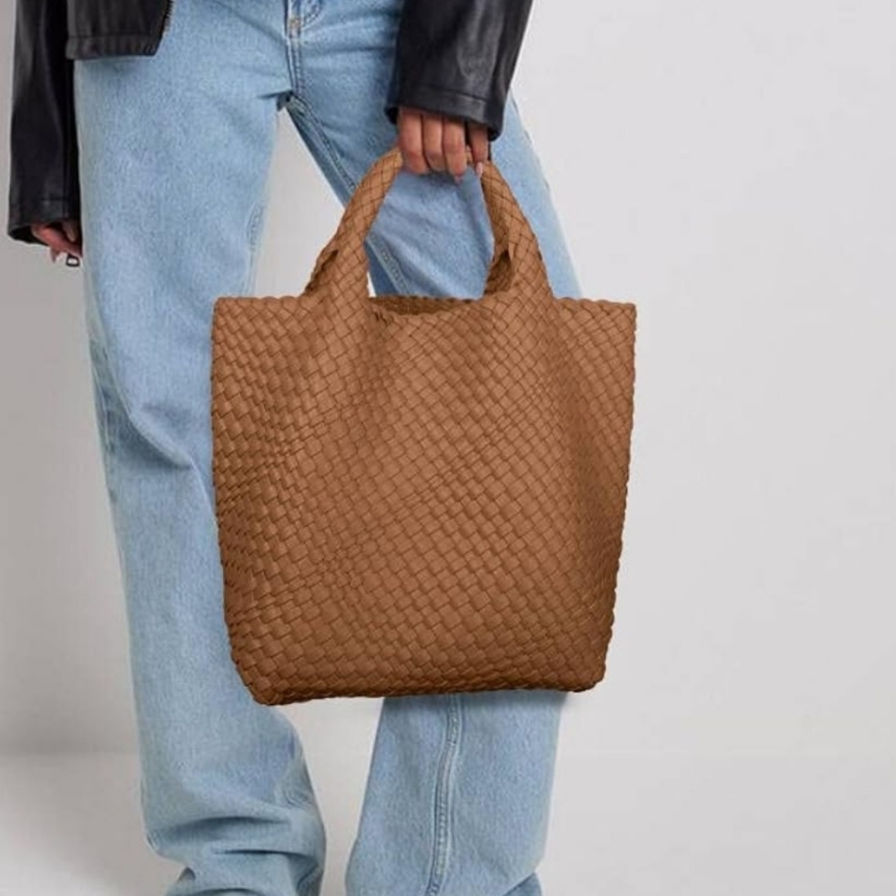 Vegan Leather Woven Tote Bag